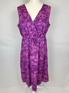 Eddie Bauer Purple Floral Sleeveless Cotton Sundress Lightweight V-Neck Size 14